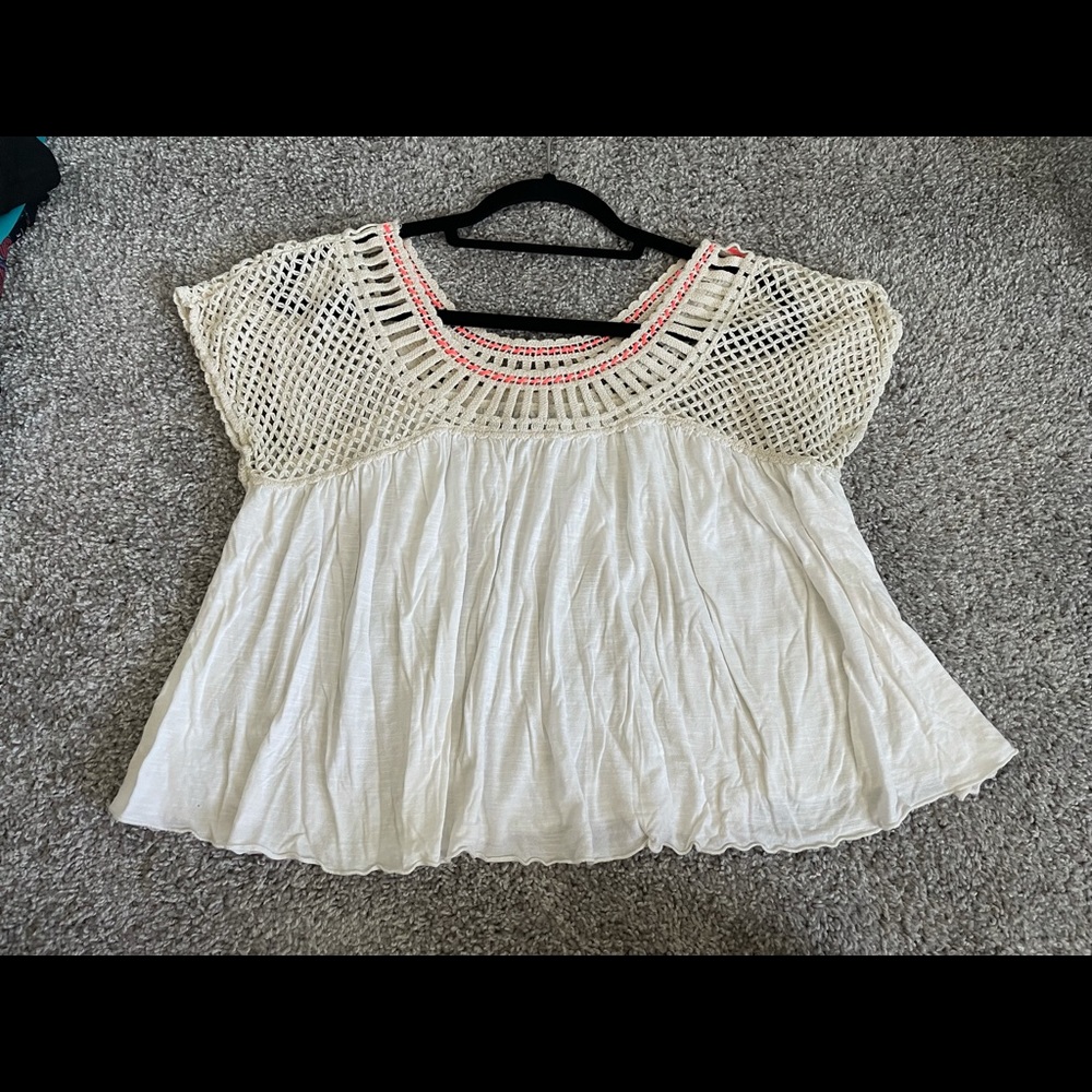 Boho, Flowy American Eargle Top with Crocheting
